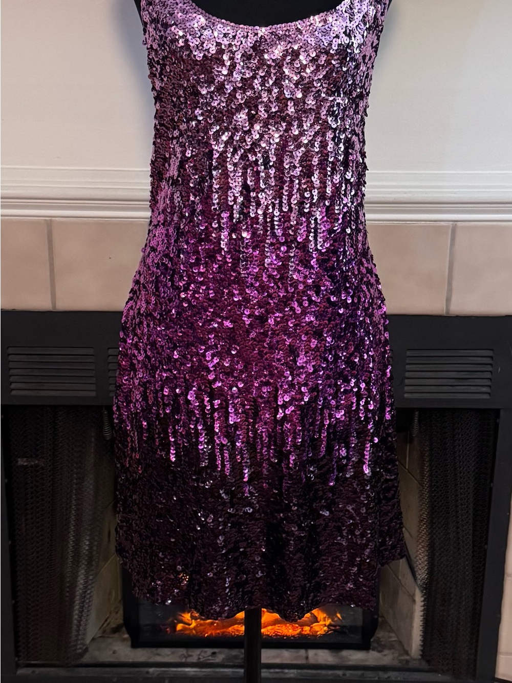 Maner Multi Purple Colored Sequined Mini Party Dress